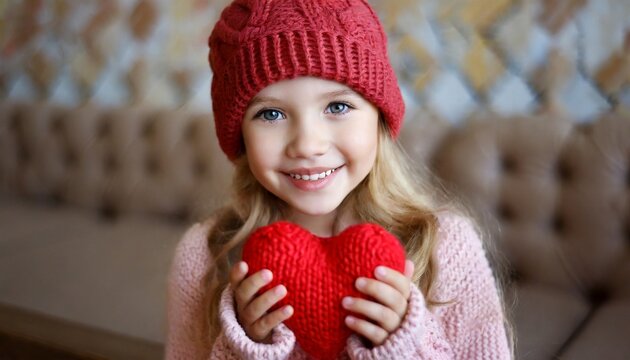 Kid Holding a Knitted Heart
