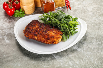 Tasty roasted breaded meat schnitzel