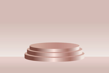 Rose gold gradient background vector. Empty rose gold podium or pedestal background 3d rendering design. Perfect for product presentation