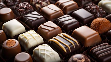 Assortment of fine chocolate candies white dark