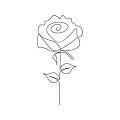 Rose flower in one line art outline simple drawing vector illustration on white background. Rose line art drawing