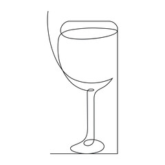 Vector wine glass continuous one line art outline drawing isolated on white background illustration and minimalist.
