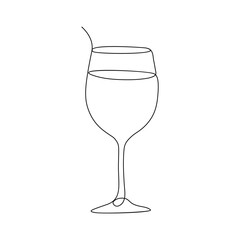 Vector wine glass continuous one line art outline drawing isolated on white background illustration and minimalist.