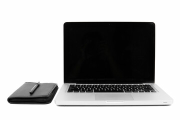 Laptop and notebook isolated on white background