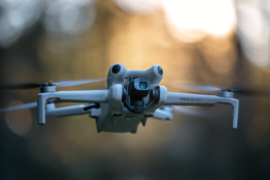 DJI Mini 4 Pro drone with camera in-flight. Taken in Concord, New Hampshire on January 4, 2024.