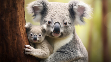 Australian baby koala and mother.