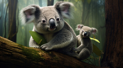 Australian baby koala and mother.