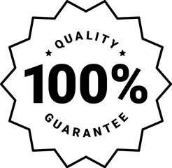 Premium quality product label sign. Round quality product guarantee logo. Black badge icon with 100 percent symbol and stars. Vector illustration for sticker, logo, certificate