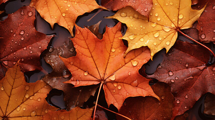 Autumn leaves with water drops background By Gray