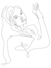 Female line art one continuous abstract face by drawing with shape
