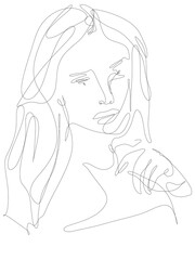 hand drawn one line art illustration woman face continuous line drawing