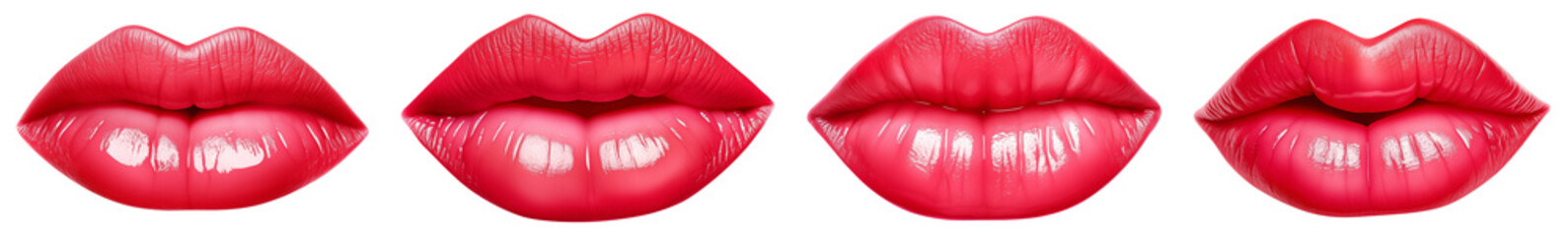 collection of beautiful female lips with red lipstick - obrazy, fototapety, plakaty