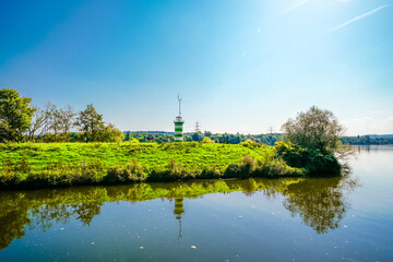 View of Lake Kemnader and the surrounding nature. Landscape at the Ruhr reservoir in the Ruhr area.
