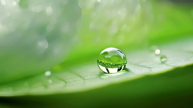 A magnified of a single drop of water on a leaf, accompanied by a description of the practice of mindfulness meditation, which focuses on being fully present in the moment and observing