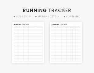Printable Running Tracker Template Editable Health & Fitness Planner