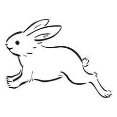 跳ねウサギの和風ベクターイラスト（白黒）。
