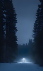 winter forest in the fog