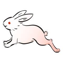 跳ねウサギの和風ベクターイラスト（カラー）。