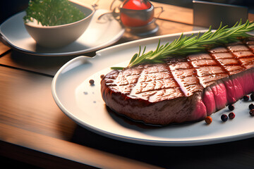 Steak with vegetables. Generative AI.