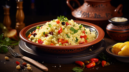 couscous and a fork - obrazy, fototapety, plakaty