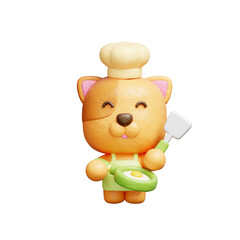 3D cute dog cooking, Cartoon animal character, 3D rendering.