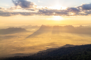 Fototapeta na wymiar Beautiful sunrise at Phu Kradueng National Park, Thailand.