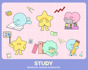 Geometric characters drawn on the theme of study
