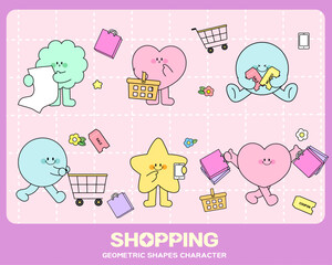 Geometric characters drawn on the theme of shopping
