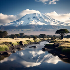 Mount Kilimanjaro in Africa. Beautiful mountain, river and amazing nature