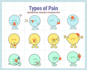 Geometric characters drawn on the theme of pain