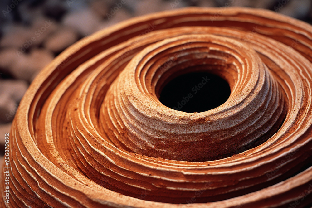 Aufkleber A close-up of a spiral pattern emerging on a clay pot.