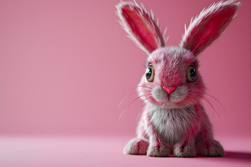 cute 3D Easter bunny character background with copy space