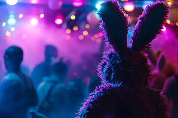 Easter bunny dancing at nightclub - obrazy, fototapety, plakaty