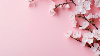 Beautiful flowers composition. Pink flowers on pastel pink background