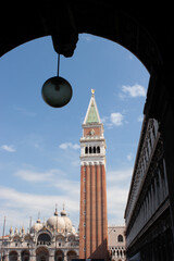campanile de san marco seen from the arcades of St. Marcs square, Venice,