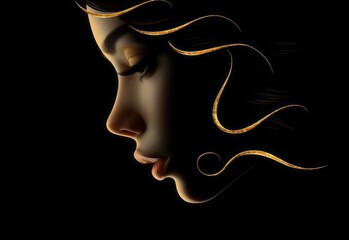 illustration vector of women silhouette golden icon, 