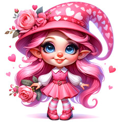 Fototapeta premium Valentines gnome, Valentines day, Rose and heart