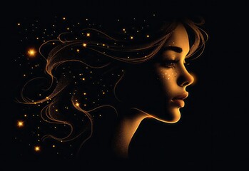 illustration vector of women silhouette golden icon, 