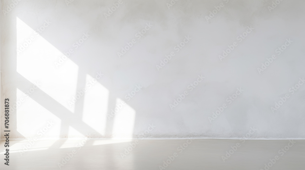 Wall mural minimalistic abstract light grey wall background for product presentation with sunlight shadow