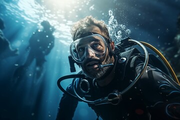 Male Scuba Diver in the Underwater World