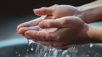 Fototapeta premium Female hands cupped together holding clear water