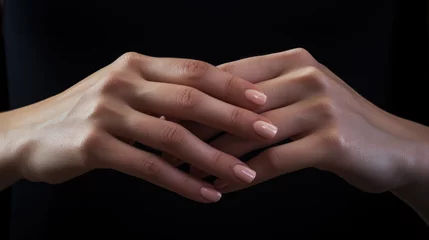 Foto op Canvas Beautifully groomed woman's hands against a black background. © Jasmina