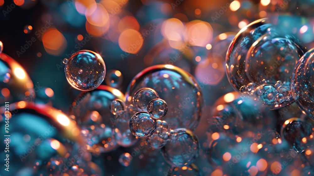 Poster Bubbles floating in the air. Can be used as a decorative element or for a fun and playful concept.