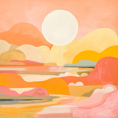 Fototapeta na wymiar Pink Sky Abstract Wavy Mountains