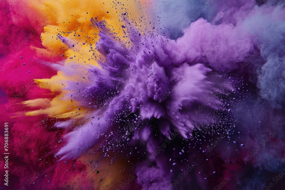 Poster A vibrant explosion of colored powder fills the air, creating a mesmerizing display of colors. Perfect for adding a pop of color and excitement to any project