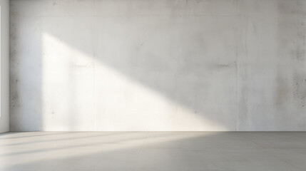 Minimalistic abstract light grey wall background for product presentation with sunlight shadow