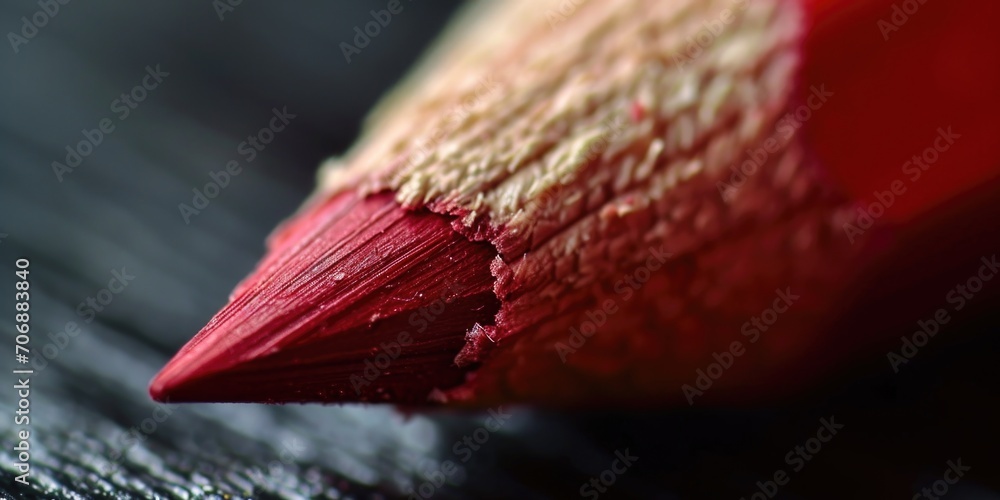 Poster a close-up view of a red pencil resting on a table. this image can be used for various purposes