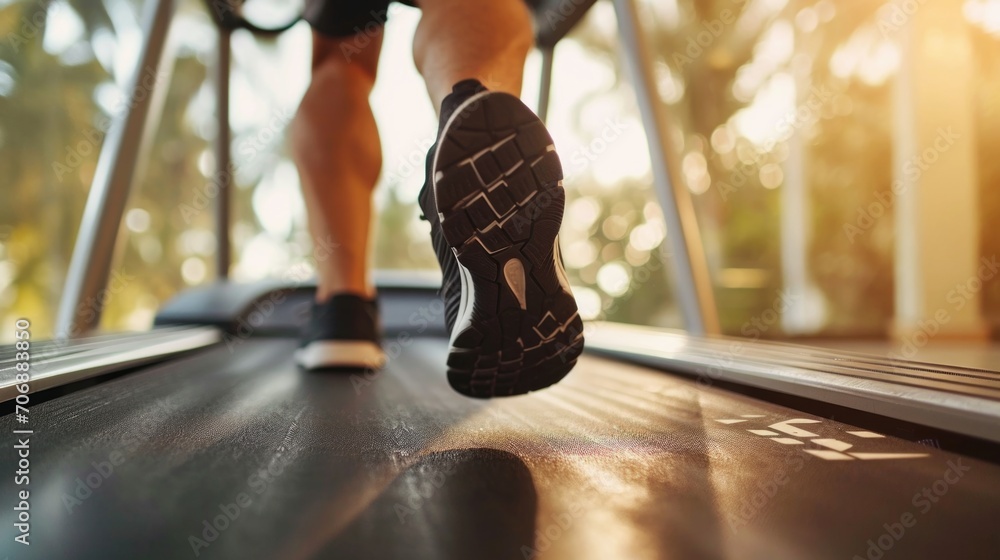 Aufkleber a close-up shot of a person running on a treadmill. ideal for fitness and exercise-related projects