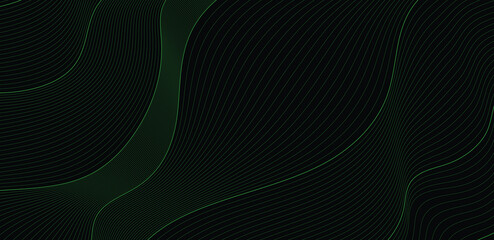 Black abstract background and green line wave 