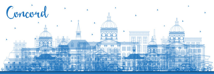 Outline Concord New Hampshire City Skyline with Blue Buildings. Business Travel and Tourism Concept with Historic and Modern Architecture. Concord Cityscape with Landmarks.